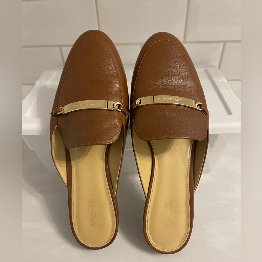MK Brown Leather Mule Size 8